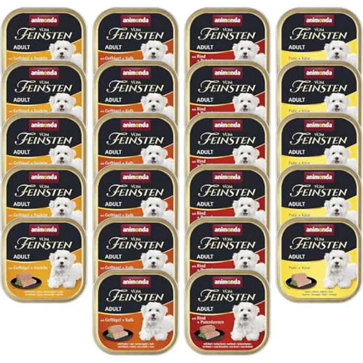 animonda Vom Feinsten Adult Feinschmecker Vielfalt, Hundenassfutter ohne Getreide, 22 x 150 g, feinstückige Pasteten mit verschiedenen Sorten für ausgewachsene Hunde