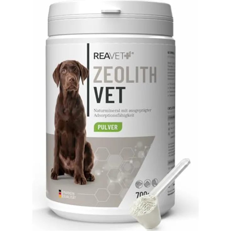 REAVET Zeolith VET 700g, mineralische Ergänzung für Hunde, Katzen & Pferde, unterstützt die Verdauung, 94% Klinoptilolith, geruchs- & geschmacksneutral, fein vermahlen