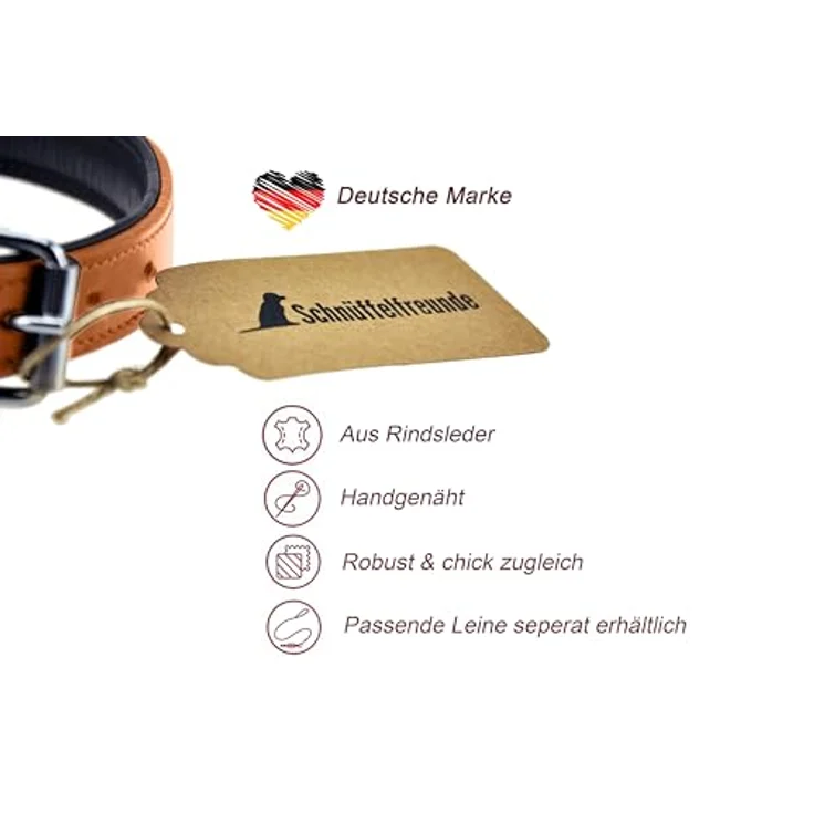 Schnüffelfreunde Hundehalsband aus Leder, gepolstert und robust für große, mittlere und kleine Hunde, XL (46-55 cm), beige – Bild 2