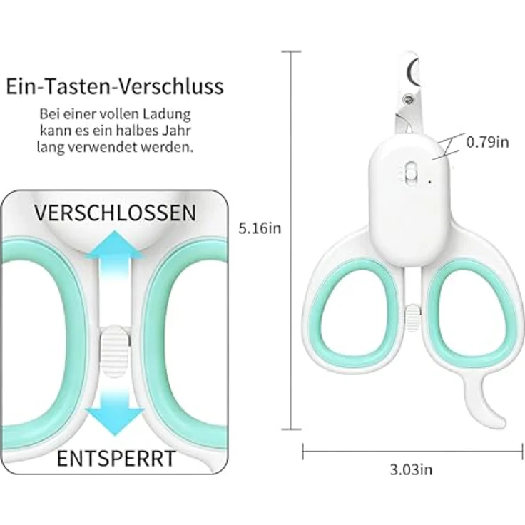 PAKEWAY Haustier-Krallenschere für Katzen & Kleinhunde, mit LED- und UV-Licht, sicherer Sicherheitsstopp, ergonomisches Design, wiederaufladbar – Bild 5