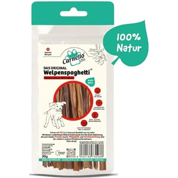Carnello Welpenspaghetti, getreidefreier Hundesnack für kleine Hunde, wiederverschließbarer Beutel (3 x 30g) – Bild 2