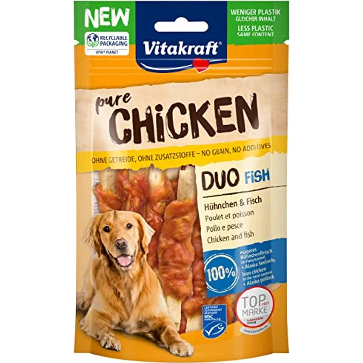 Vitakraft CHICKEN Duo, Hühnchen- und Fischsnack für Hunde, 80g, ohne Zuckerzusatz und Zusatzstoffe – Bild 1