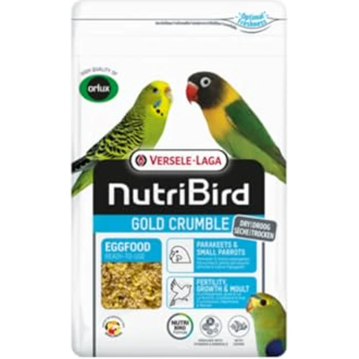 Versele-Laga NutriBird Gold Crumble, Trockenes Eifutter für Sittiche & kleine Papageien, 1 kg, mit Lysin & Methionin für optimales Wachstum und gesundes Federkleid – Bild 1