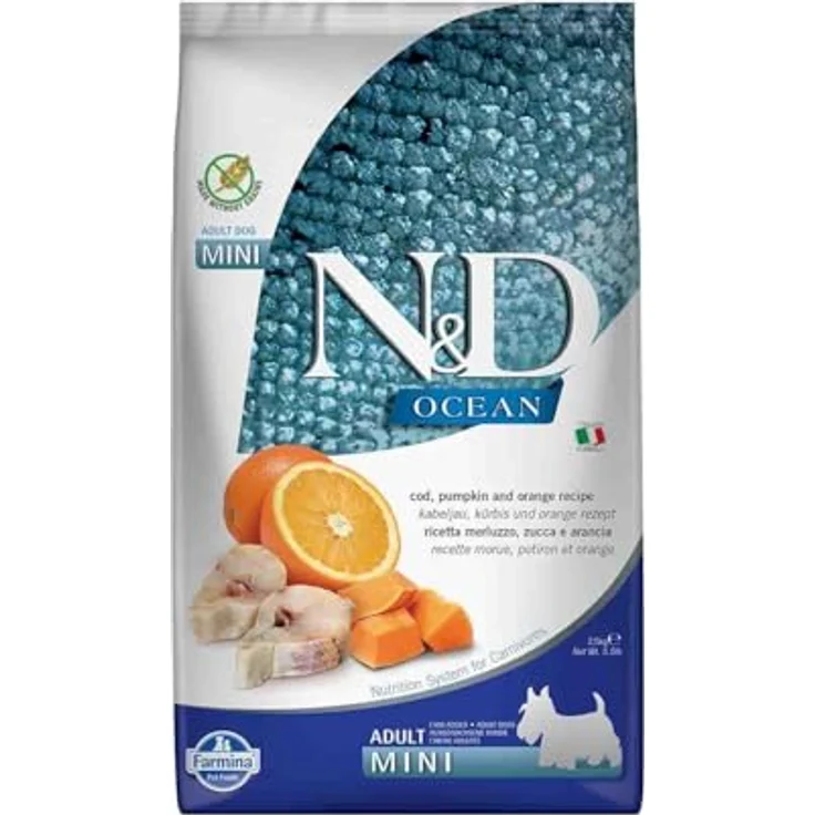 Farmina N&D Ocean Adult Mini Pellets Hundefutter, Trockenfutter mit Kabeljau und Orange, reich an Vitaminen und Antioxidantien, 2,5 kg – Bild 1