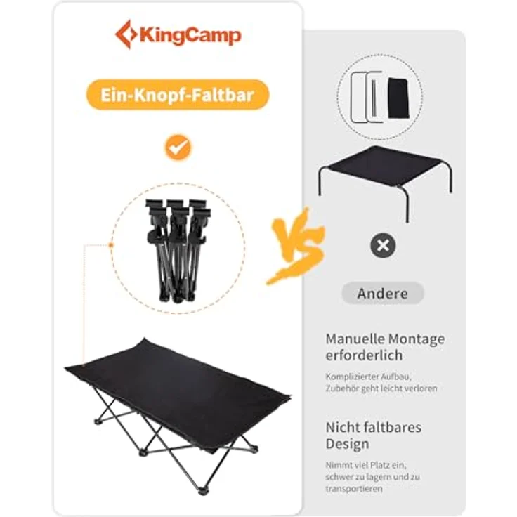 KingCamp Erhöhtes Hundebett, 2-in-1 Hundeliege mit atmungsaktivem Mesh und Wildledermatte, rutschfesten Füßen, schwarz, 121 × 68 × 30 cm – Bild 5