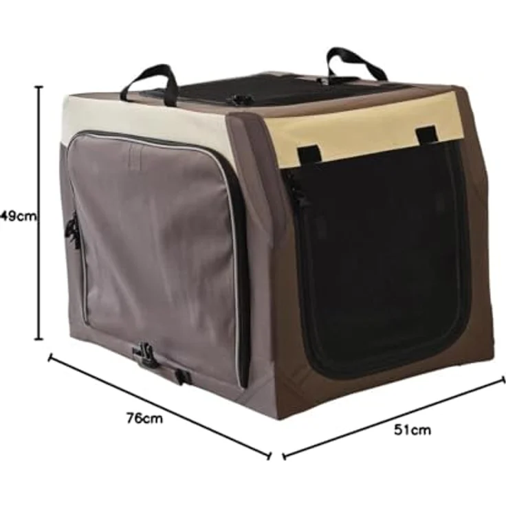 Nobby Traveller Extend Hundetransporttasche, braun, L: 76 x 51 x 49 cm, abwaschbare Mikrofaser, mit Karabiner und herausnehmbarem Boden, ausklappbare Seitenteile, Reflektorstreifen, großes Utensilienfach – Bild 3