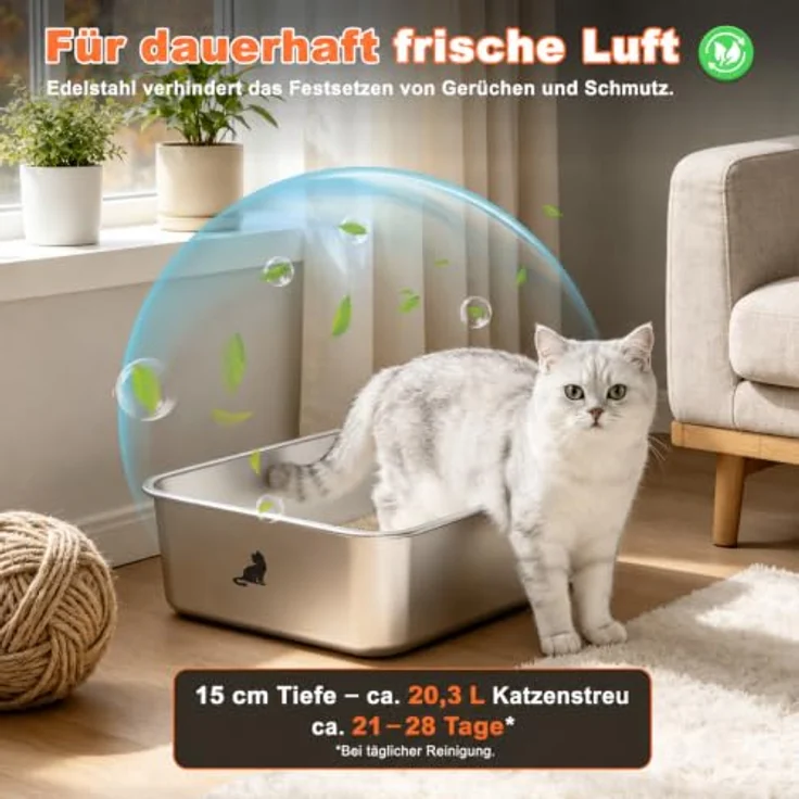 Zedelmaier Edelstahl Katzenklo mittelgroß, hygienisch & geruchsarm, mit hoher Seitenwand und Anti-Rutsch Stand – Bild 2