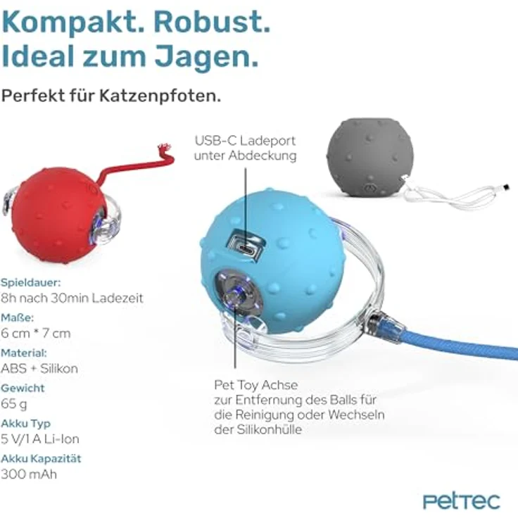 PetTec Interaktive Katzenspielzeuge, 2er-Set mit wiederaufladbaren Bällen zur Förderung des Jagdtriebs – Bild 5