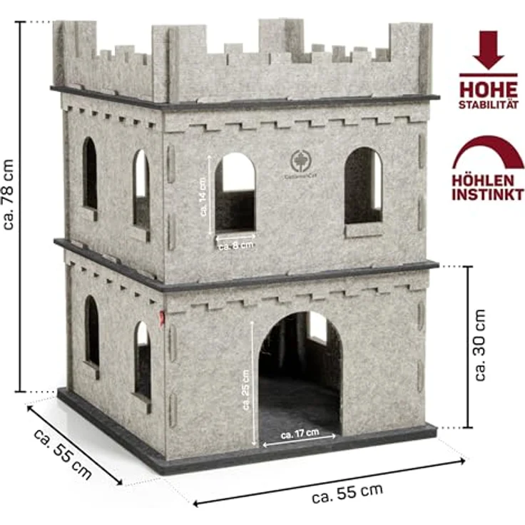 CanadianCat Company Katzen-Chateau Felty Fort, Filz Katzenhaus mit Erdgeschoss + Etage + XXL Flauschkissen, erweiterbar, 55 x 55 x 76 cm – Bild 2