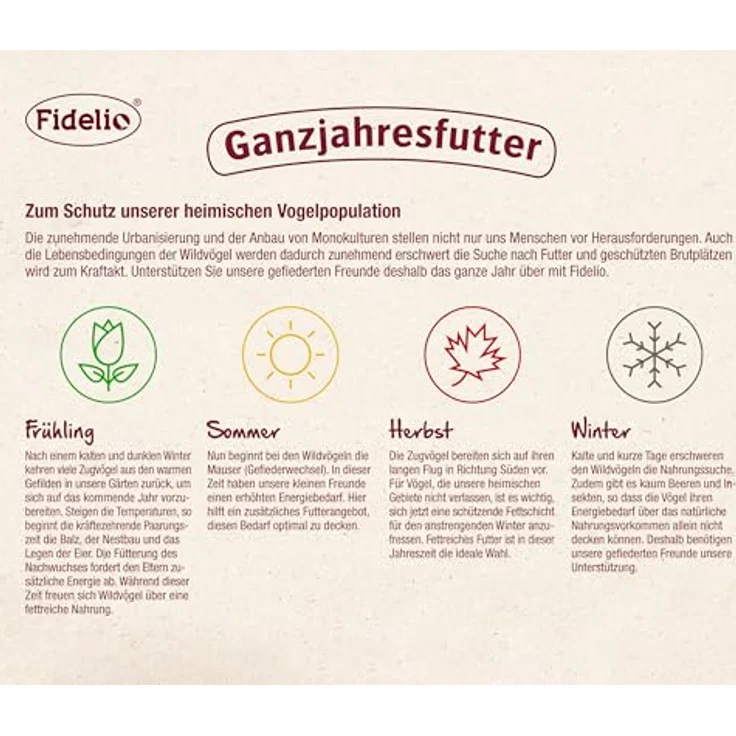 Fidelio Wildvogelfutter Wildvogelmix, proteinreiches und energiereiches ganzjähriges Vogelfutter im wiederverschließbaren Eimer, 3 kg – Bild 4
