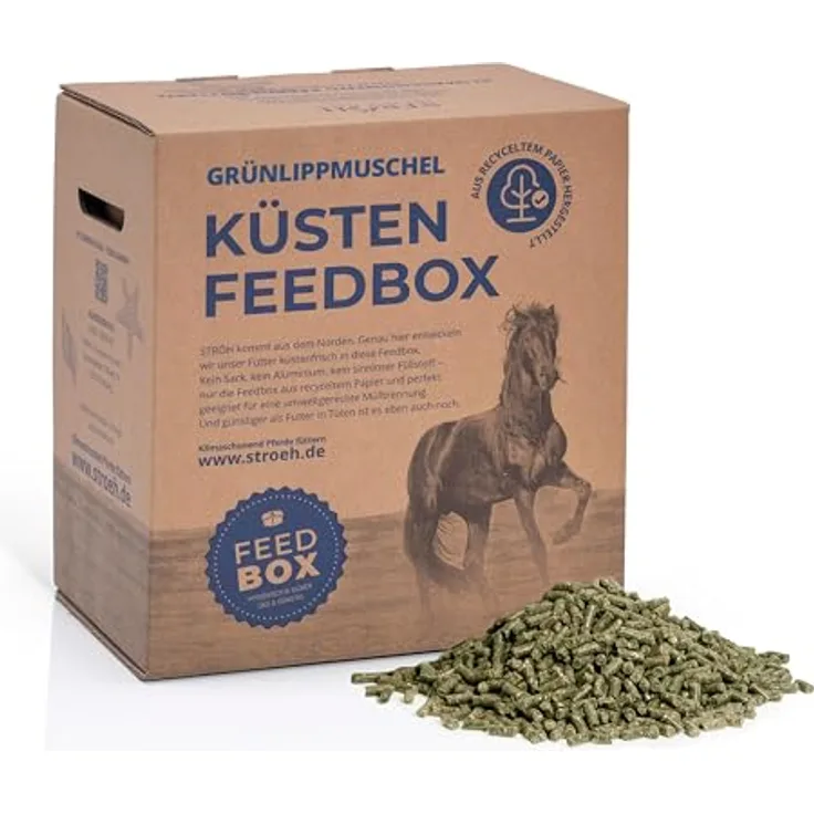 STRÖH Grünlippmuschel Pellets für Pferde, 4,5 kg Feedbox, zur Unterstützung von Sehnen, Bändern und Gelenken, 100% natürlich