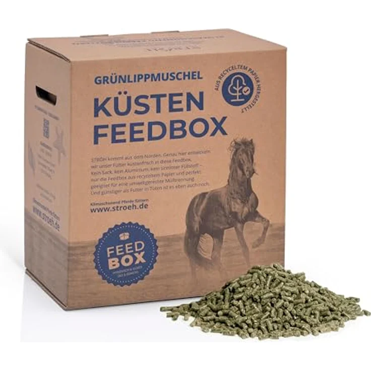 STRÖH Grünlippmuschel Pellets für Pferde, 4,5 kg Feedbox, zur Unterstützung von Sehnen, Bändern und Gelenken, 100% natürlich – Bild 1