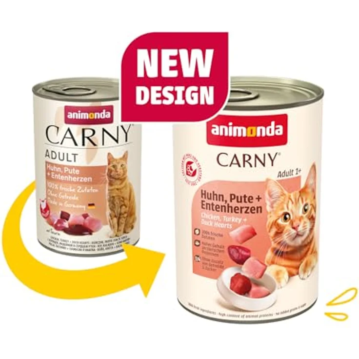 animonda Carny Katzen Nassfutter Huhn + Pute + Entenherzen, getreidefreies Futter ohne Zucker, 6 x 400g, frische Fleischzutaten für ausgewachsene Katzen – Bild 2