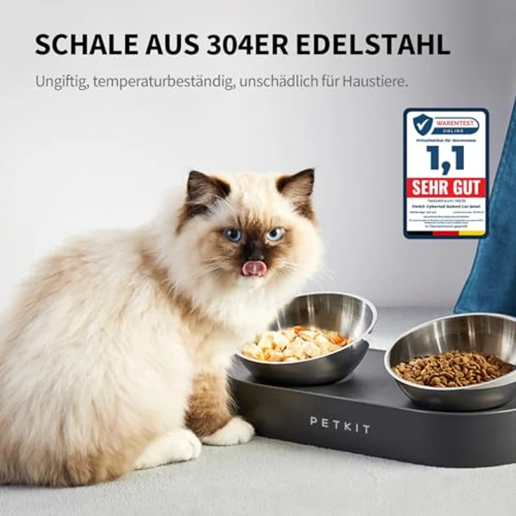 PETKIT CYBERTAIL Katzen Erhöhte Schüssel Edelstahl, Gekippte Futterschale mit rutschfester Basis und Hygienischem Design für Katzen und kleine Hunde – Bild 2