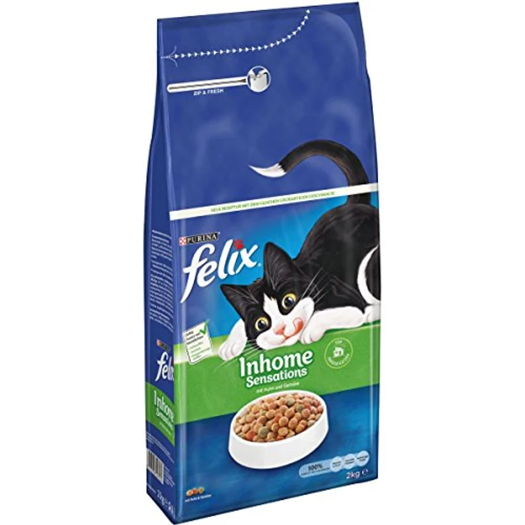 Felix Katzentrockenfutter Inhome Sensations, 2kg Beutel mit Huhn, Getreide und Gartengrün, für innenlebende Katzen, 100% komplett & ausgewogen, ohne künstliche Zusatzstoffe – Bild 1