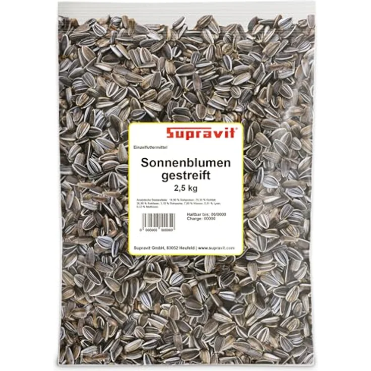 Supravit Sonnenblumenkerne gestreift, 2,5kg – Energieresistentes Premium Vogelfutter für Gartenvögel, ungeschält, ganzjährig geeignet – Bild 1