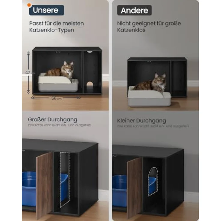 SONGMICS Home Katzenklo-Schrank PCL013BK01, Toolless-Technologie, werkzeuglose Montage, für große Katzen, Push-to-Open, edelholzschwarz-dunkelwalnussfarben – Bild 5