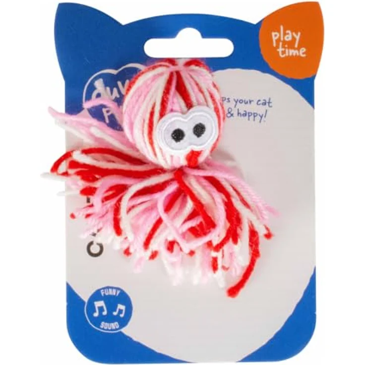 DUVO+ Wooly Oktopus Katzenspielzeug mit Sound, rot/weiß, 10 x 4 x 4 cm – Bild 2