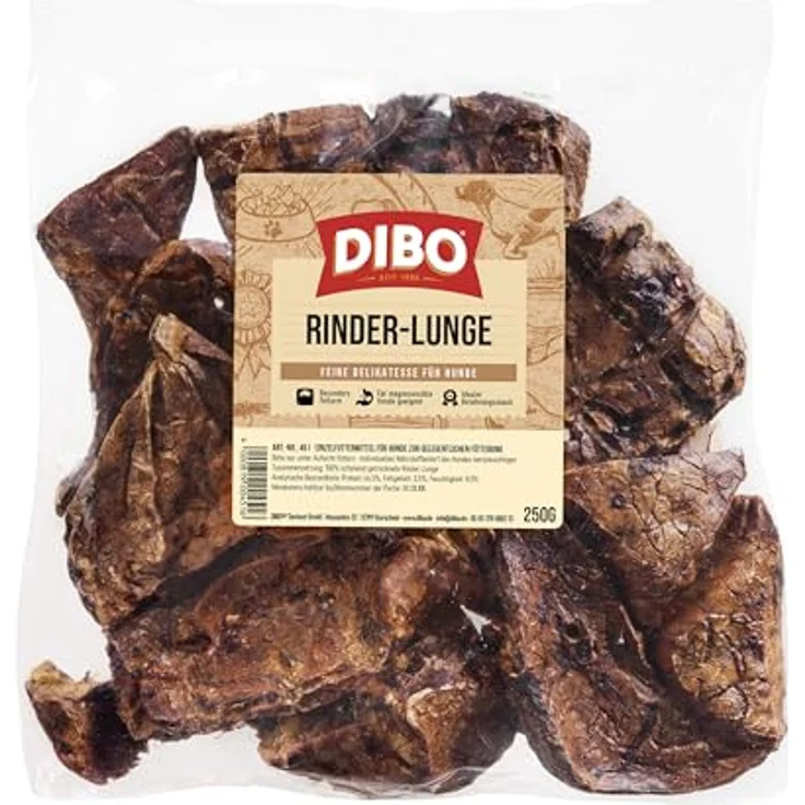 DIBO Rinder-Lunge getrocknet, 250g Naturkausnack, fettarm, kalorienarm, ohne Zusätze für Hunde, ideal für Training, Diät, Welpen & Senioren – Bild 2