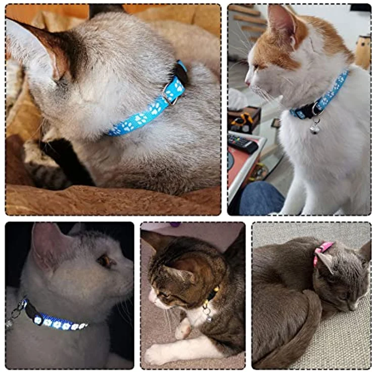 onebarleycorn Katzenhalsband, Sicherheitsverschluss mit Glöckchen, reflektierend und verstellbar, 12 Stück – Bild 5