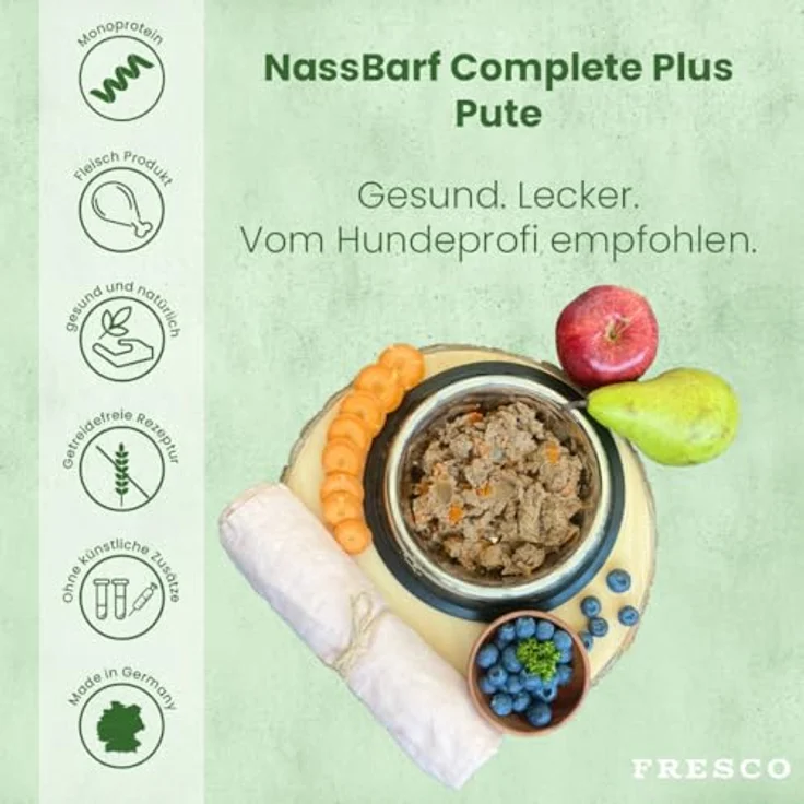 Fresco Dog NassBarf Pute, getreidefreies Hundefutter, 6 x 800g, Mono-Protein mit 80% Frischfleisch, ohne künstliche Zusätze, aus Deutschland – Bild 2