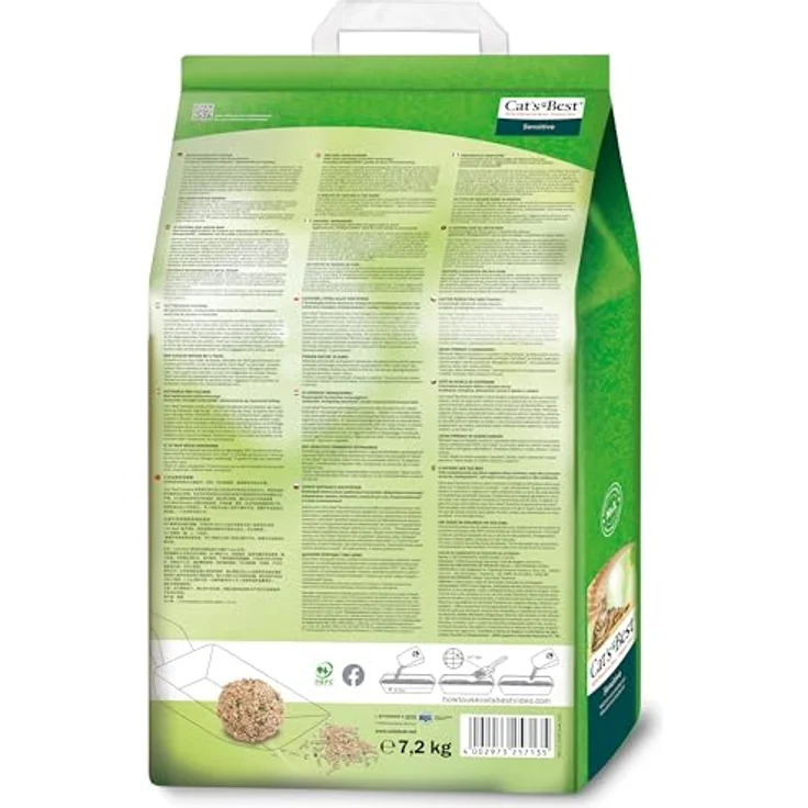Cat's Best Sensitive, 100 % pflanzliche Katzenstreu, antibakteriell und fest klumpend aus Aktiv-Holzfasern, 7,2 kg/20 l für empfindliche Katzen – Bild 3