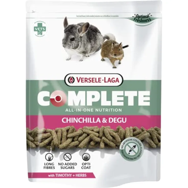Versele-Laga Complete Chinchilla & Degu, 500 g Alleinfuttermittel für Chinchillas und Degus, faserreiche All-in-one-Extrudate, ohne Zuckerzusatz, mit Leinsamen