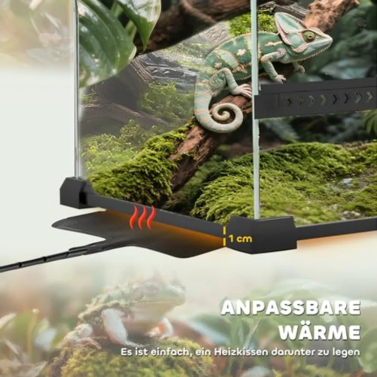 PawHut Terrarium mit Frontbelüftung, ausbruchsicherem Drehverschluss, 360°-Rundumsicht, schwarz, 50L x 30B x 25H cm – Bild 6
