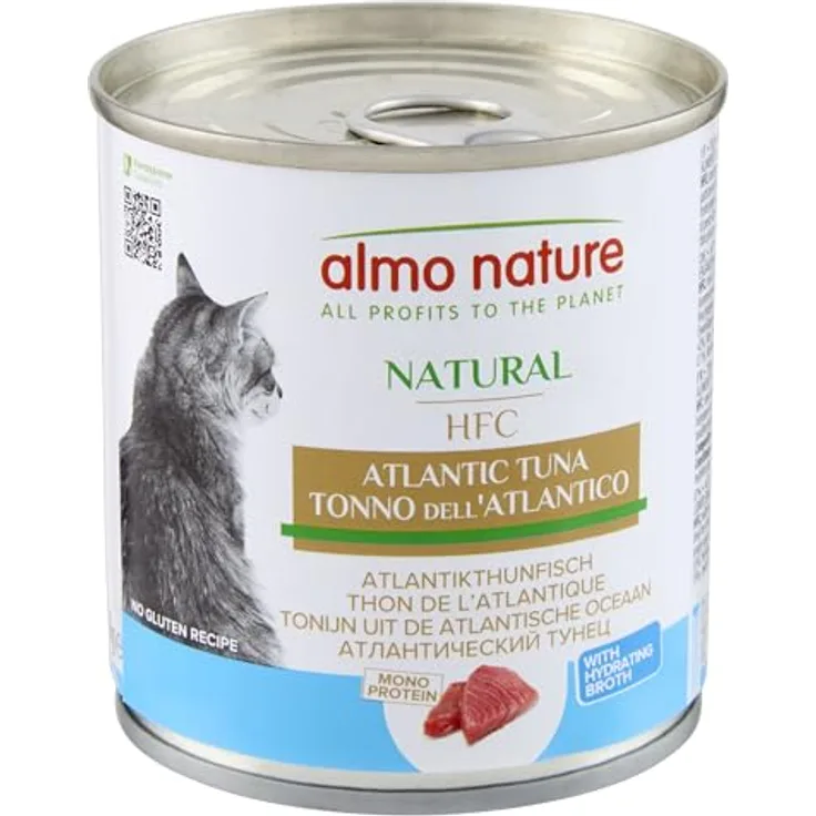 Almo Nature HFC Natural - Nassfutter für ausgewachsene Katzen - Atlantischer Thunfisch, 100 % natürlich, Monoprotein, 280g, 12er Pack