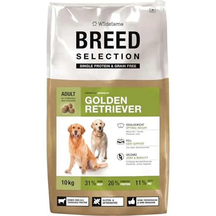 Wildsterne Breed Selection Golden Retriever, 10 kg | Getreidefreies Monoprotein-Trockenfutter | von Tierärzten entwickelt für ausgewachsene Hunde