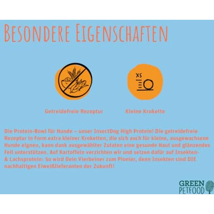 Green Petfood InsectDog High Protein, Trockenfutter mit Insekten & Lachs, getreidefrei, 3 kg, kleine Krokette für aktive Hunde – Bild 4