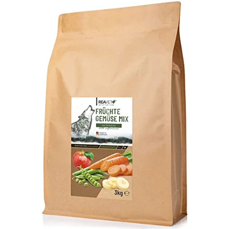 ReaVET Früchte und Gemüse mit Kräutern, 3kg getreidefreie Gemüseflocken für Hunde, BARF Ergänzung, made in Germany
