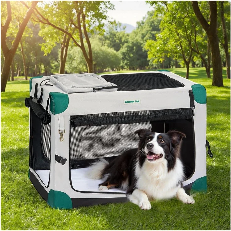 LuxusKollektion Hunde-Transportbox, faltbar mit Tragegriffen, für Hunde bis 32kg, Grau, L 91 x B 64 x H 64 cm