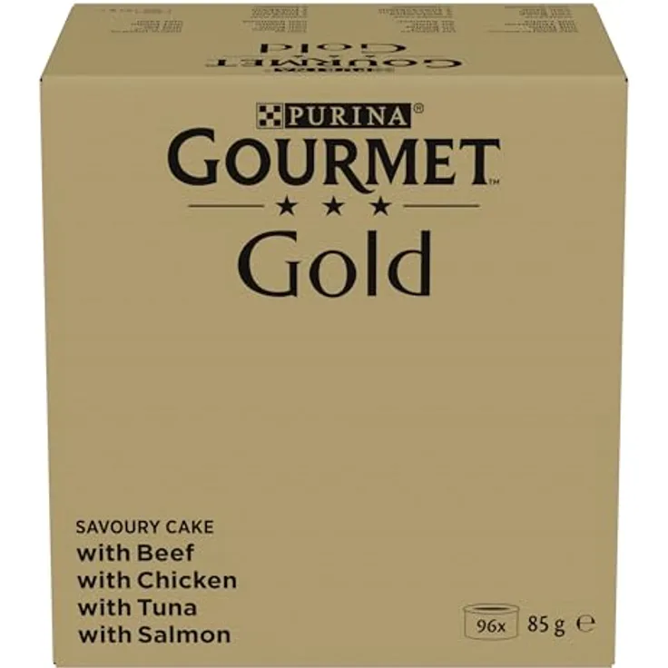Gourmet Gold Raffiniertes Ragout Katzenfutter nass, Sorten-Mix mit Rind, Huhn, Lachs & Thunfisch, 96er Pack (96 x 85g)