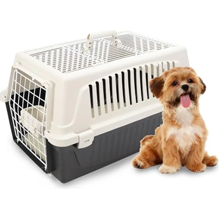 Ferplast Atlas 20 Open, Transportbox für Katzen und kleine Hunde bis 8 kg, mit Dachöffnung, Kissen und Napf, Lüftungsschlitze, 37x58xH 32cm