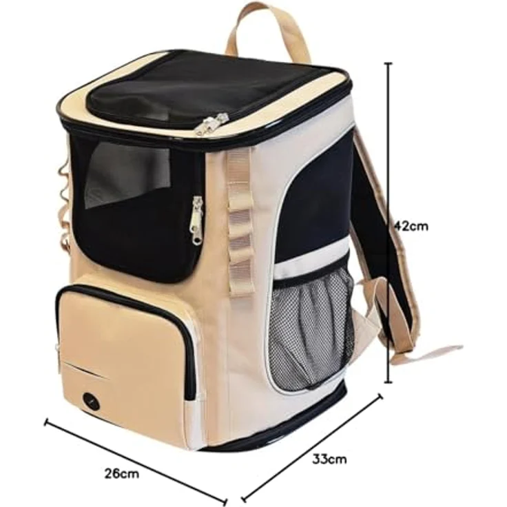 Nobby Rucksack Juri, Hunde-Transportbox aus strapazierfähigem Mikrofaser, beige, 33 x 26 x 42 cm, für Tiere bis 8 kg, mit 3 Utensilienfächern und herausnehmbarem Boden – Bild 5