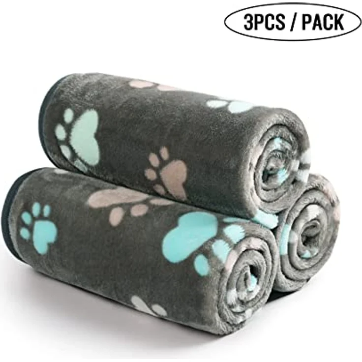 luciphia Hundedecke, 3er Set waschbare flauschige Fleece-Decken für Hunde und Katzen, grau mit Pfoten, Größe 40x60cm – Bild 5