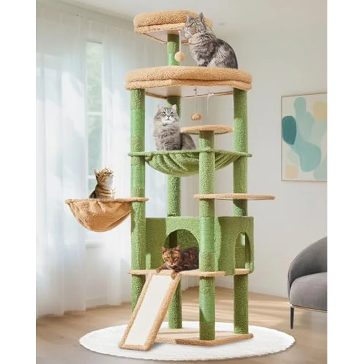 Taoqimiao 183cm Kratzbaum XXL, Multifunktionaler Katzenbaum für große Katzen mit Hängematte, extra großen Plattformen und Kratzmöglichkeiten, MS045T