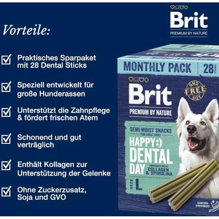 Brit Premium Dental Sticks L, Sparpaket für große Hunde, 4 x 250 g, fördert Zahnpflege und Gelenke, Hühngeschmack, ohne Zuckerzusatz – Bild 2