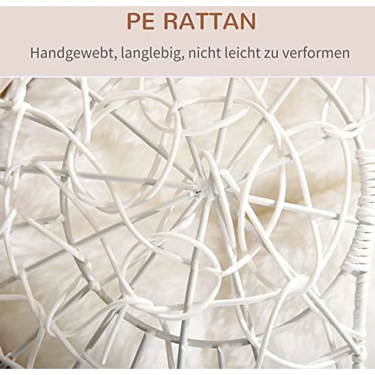 Pawhut Rattan Katzenkorb Katzenhöhle mit Kissen, erhöhtes Design, cremeweiß, Ø45 x 57H cm – Bild 5