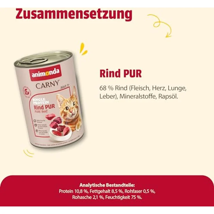 animonda Carny Adult Rind pur, Katzen-Nassfutter mit reiner Eiweißquelle, 6x400g – Bild 4
