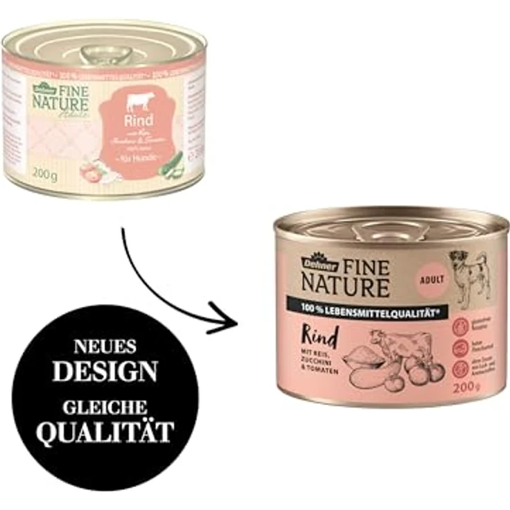 Dehner Fine Nature Hundefutter, Nassfutter in Lebensmittelqualität für ausgewachsene Hunde, Rind mit Reis, Zucchini und Tomaten, 6 x 200 g Dose (1.2 kg) – Bild 4