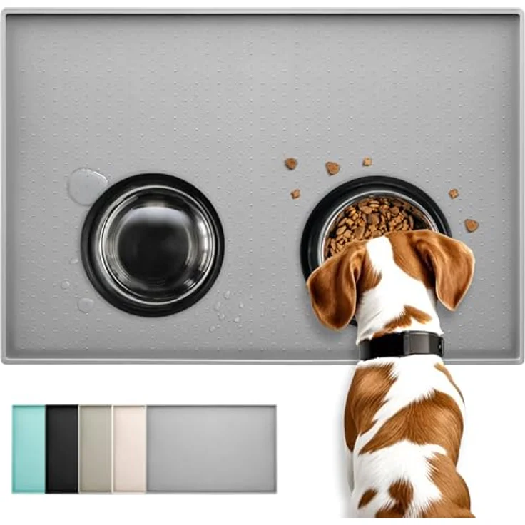 Conlun Hunde- und Katzen Futtermatte, rutschfest, 100% wasserdicht, erhöhter Rand, Größe S (48 x 30 cm), spülmaschinenfest – Bild 1