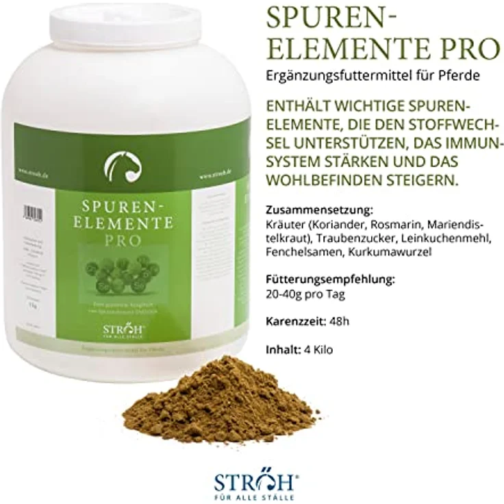 STRÖH Spurenelemente Pro Pferd (4kg) • Mineralfutter mit Zink, Mangan, Eisen, Kupfer, Selen, Jod und Cobalt • Ergänzt mit Kräutern für bessere Verdauung und Wohlbefinden – Bild 2