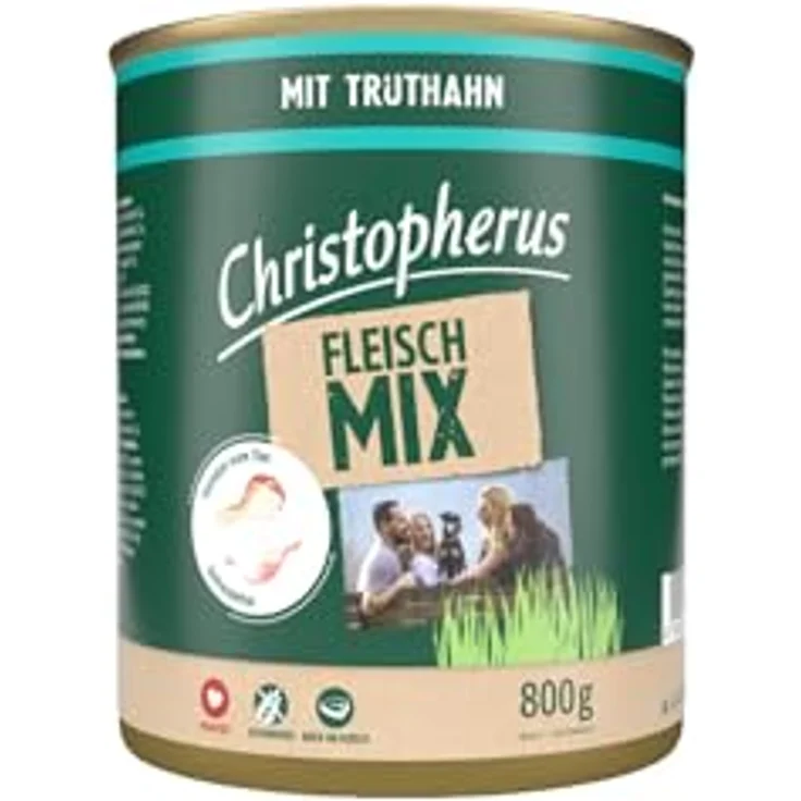 Christopherus Fleischmix mit Truthahn, Getreidefreies Nassfutter für Hunde, 6 x 800 g Dosen – Bild 2