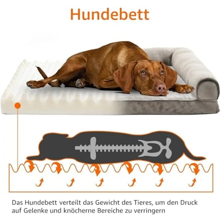 Amazon Basics Großes U-förmiges Hundebett/Sofa aus Schaumstoff mit abnehmbarem, waschbarem Bezug, Taupe, 91 x 69 x 17 cm – Bild 4