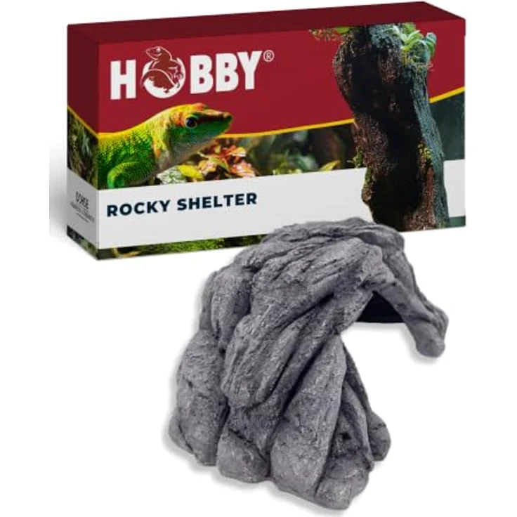 HOBBY Rocky Shelter, Terrariendeko und Höhle für Terrarien und Aquarien, platzsparende Eckvariante mit realistischer Felsstruktur, 20 × 13,5 × 8,5 cm – Bild 1