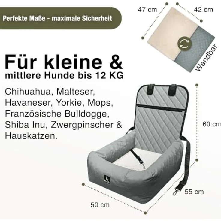 BLUZELLE Hunde Autositz & Hundebett 2-in-1, Wasserfest, abwischbar, für kleine und mittlere Hunde bis 14kg, Schwarz – Bild 3