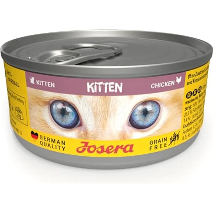 JOSERA Nassfutter Kitten Chicken, getreidefreies Premium Katzenfutter mit Huhn & Kürbis, 12 x 85 g, mit Lachsöl, Anti-Haarballen, Alleinfutter für wachsende Katzen – Bild 1