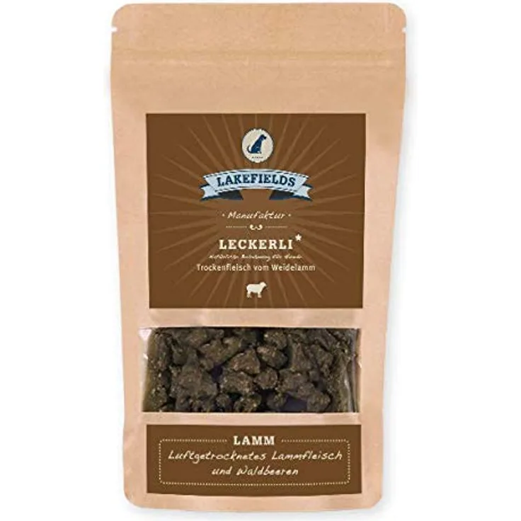 Lakefields MANUFAKTUR Snacks Trockenfleisch Leckerlei Weidelamm 150g, 100% Monoprotein, hypoallergen, getreidefrei